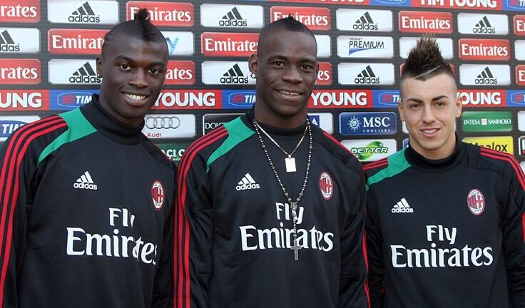M’Baye Niang and Stephan El Shaarawy with Balotelli at Milan