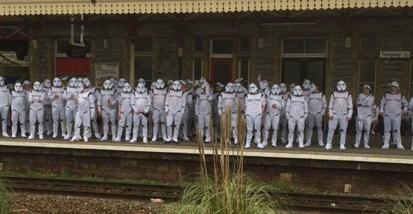 Hartlepool fans going to Plymouth as stormtroopers, in honour of their team not being able to get a shot on target