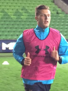 Big Kev gives the thumbs up during his training session