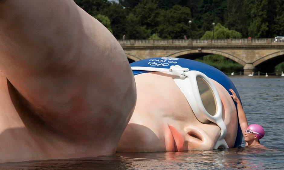 A 40-foot sculpture of the swimmer Rebecca Adlington was unveiled at the Serpentine