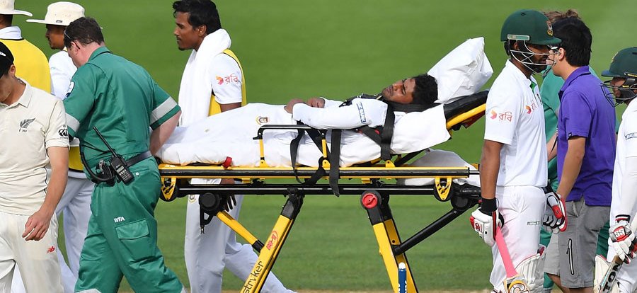 The metaphor for the test. Imrul Keyes is stretchered from the field last on Day 4. The moment when the test changed