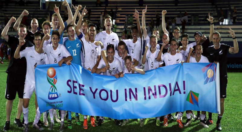 Kane and the NZ U17 squad after qualifying for the 2017 U17 World Cup in India earlier this year