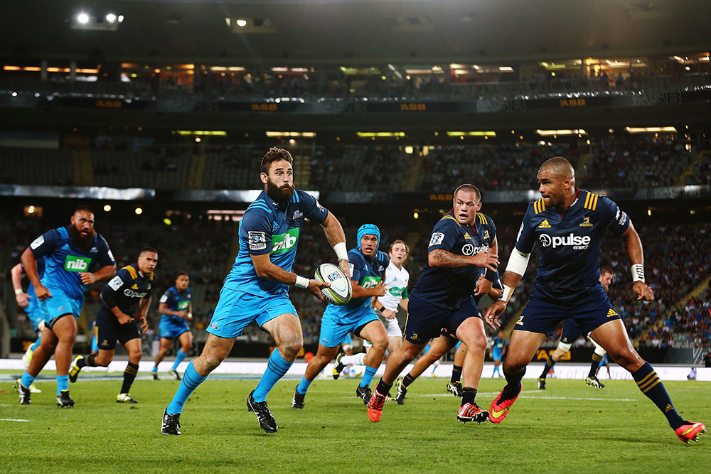 Billy Guyton of the Blues in action. Super Rugby match, Blues v Highlanders at Eden Park, Auckland, New Zealand. 26 February 2016. Photo: Anthony Au-Yeung / www.photosport.nz