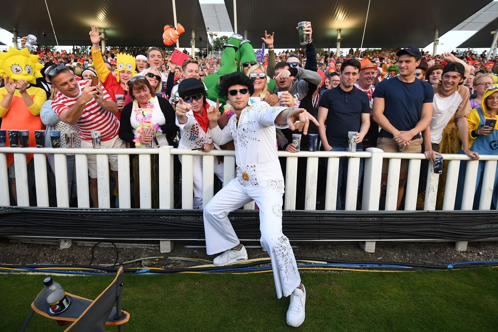 Andrew Flintoff performs as Elvis during the NatWest T20 Blast finals day at Edgbaston