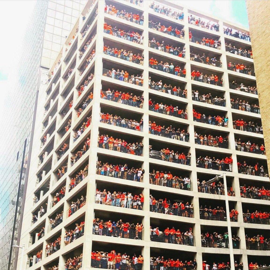 View of the parking garage overlooking the Astros parade